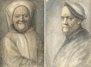 Nicolas Lagneau - An Old Woman, Bust-Length, In White Robe And Headdress; And An Old Man, Bust-Length, Wearing A Black Beret