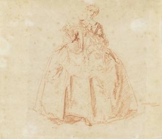 Nicolas Lancret - A Standing Female Figure, Holding A Fan In Her Right Hand