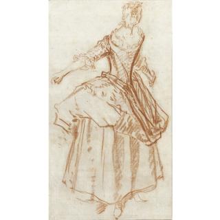 Nicolas Lancret - A Study Of A Woman Standing, Turning To The Right, Her Arms Outstretched