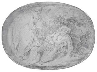 Nicolas Lancret - La Taquine: Une jeune femme chatouillant un berger endormi avec une brindille