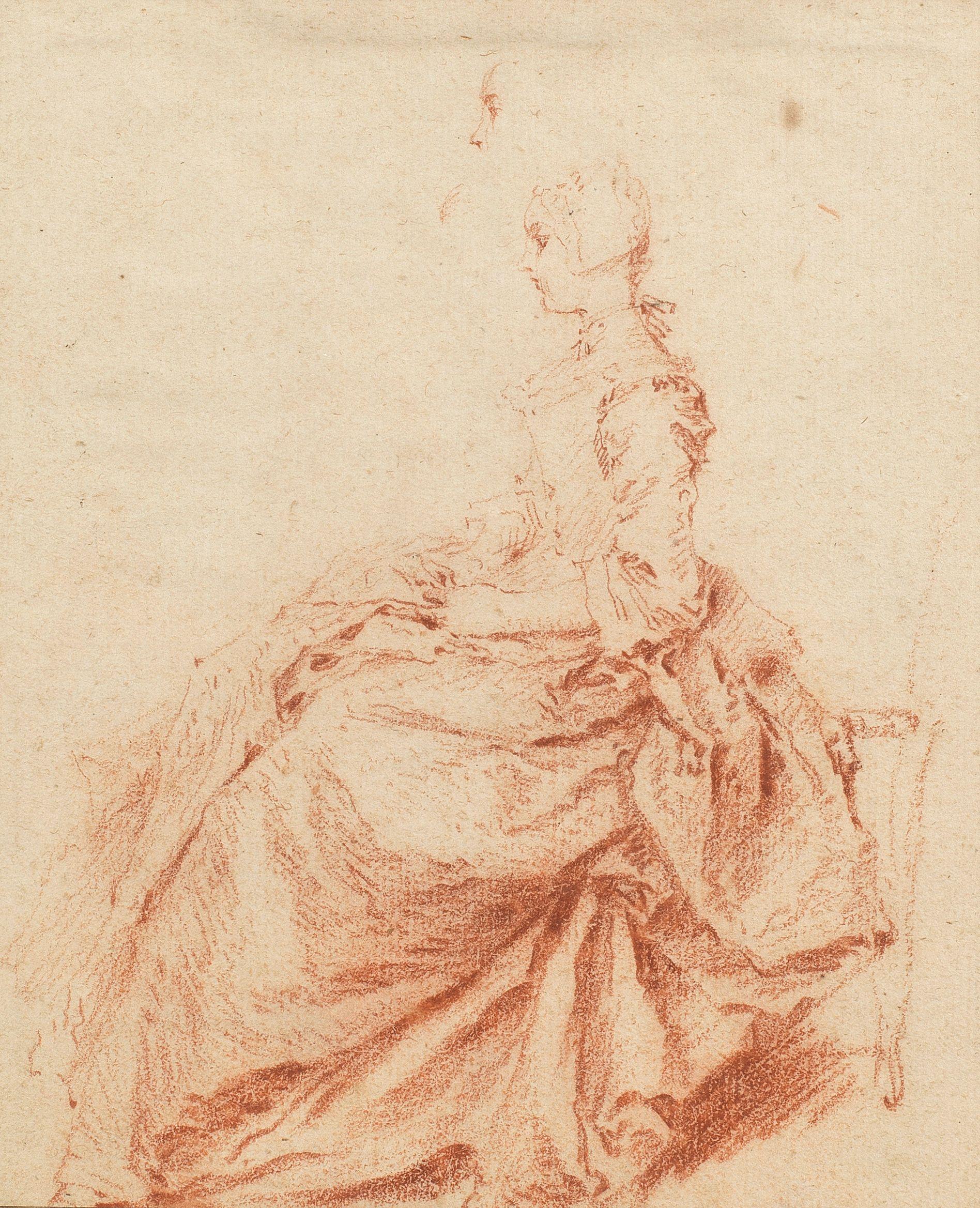 Nicolas Lancret - Study of a seated lady and a subsidiary study of a head