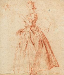 Nicolas Lancret - Study of a standing lady, and a subsidiary study of a head