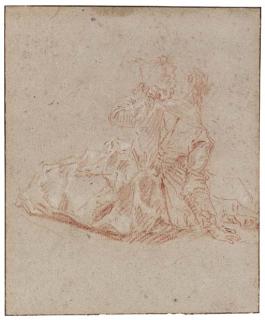 Nicolas Lancret - Study of a young lady seated, seen from behind, holding a fan