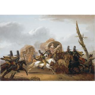 Nicolas Louis Albert Delerive - A Caravan Being Attacked By Cavalry
