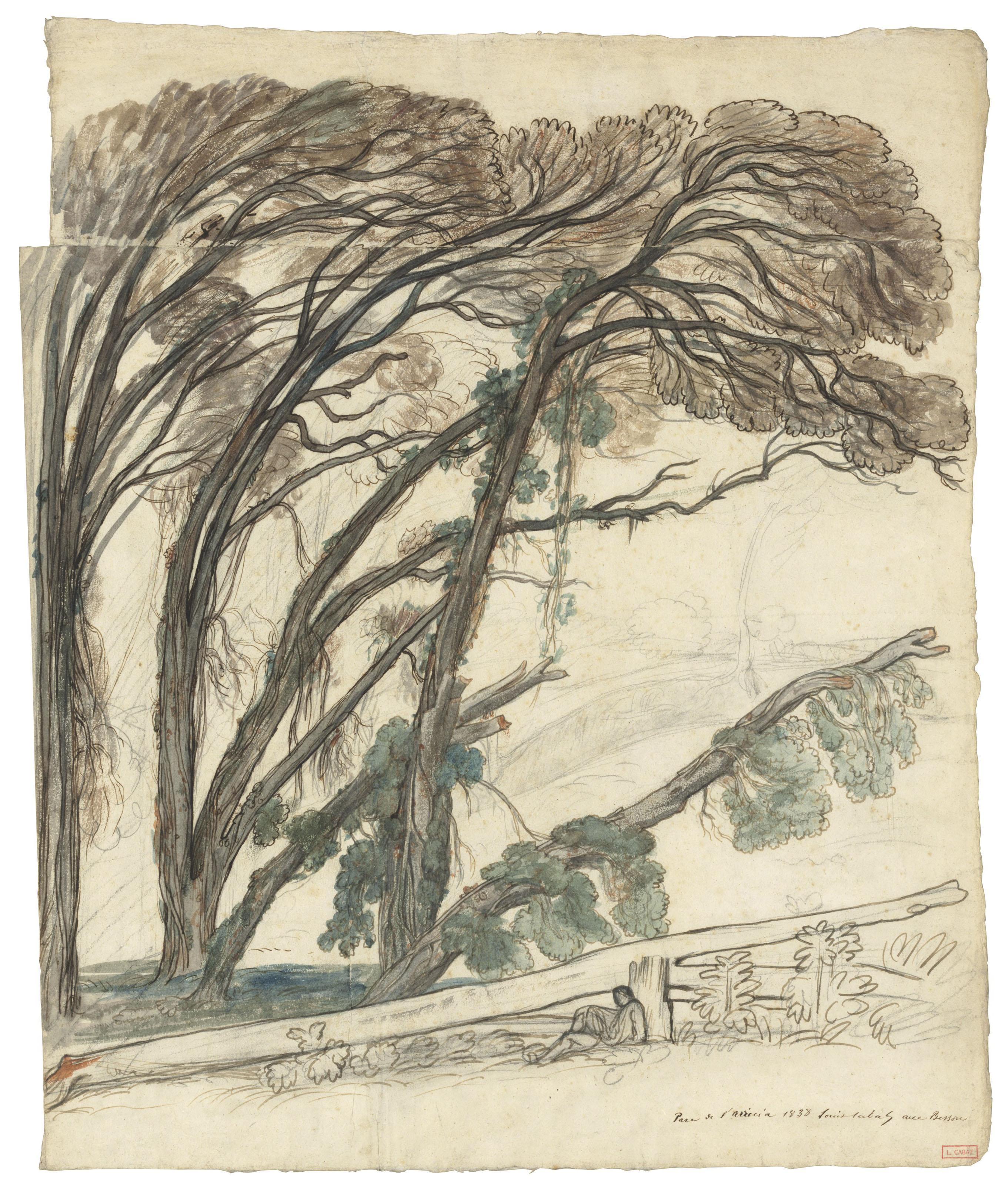 Nicolas-Louis Cabat - Figure allongée dans un parc à Ariccia