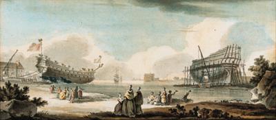 Nicolas-Marie Ozanne - The builder\'s yard; and Three-masters preparing to set sail