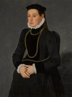 Nicolas Neufchatel - Portrait of a lady, possibly Margaretha Mertha, wife of Hendrik Pilgram, three-quarter length, wearing black with gold chains