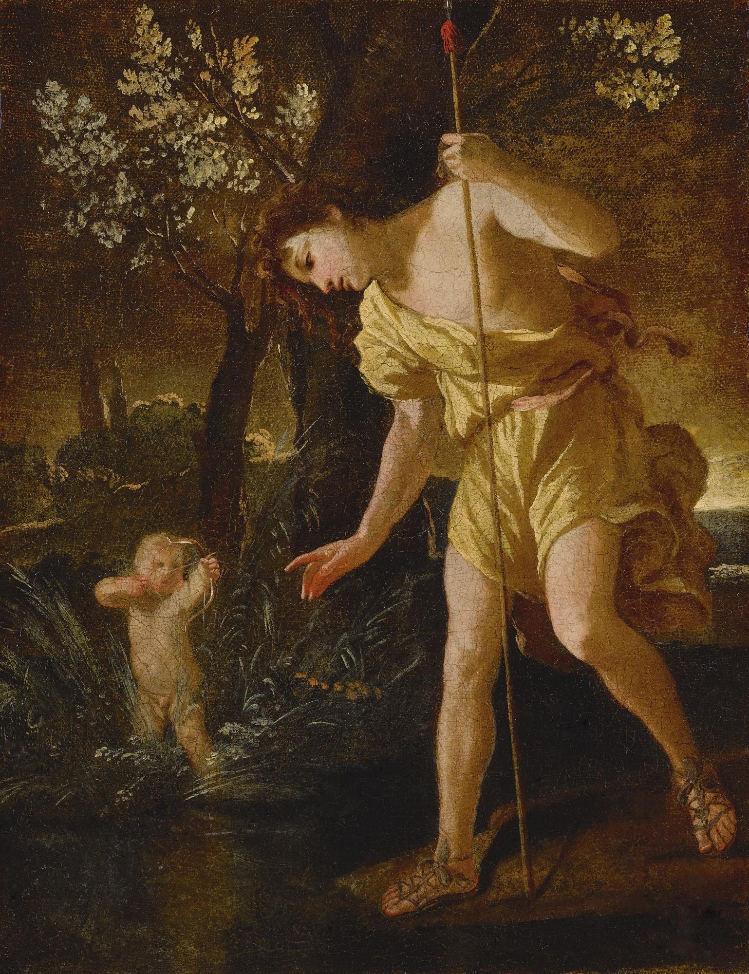 Nicolas Poussin - Narcissus Gazing At His Reflection And Cupid Shooting An Arrow, In A Landscape