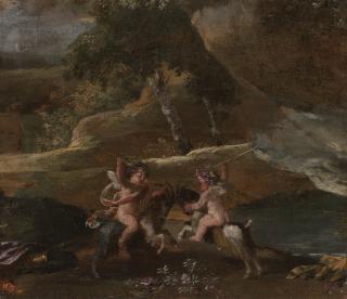 Nicolas Poussin - Two Putti Fighting, Mounted On Goats