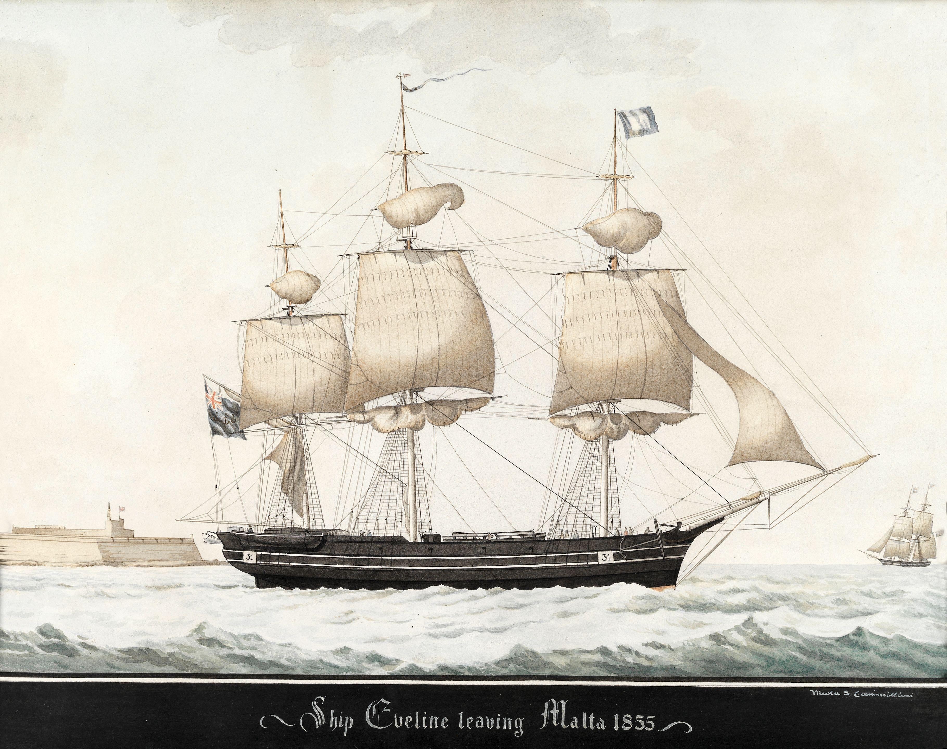 Nicolas S. Cammillieri - \'Ship Eveline Leaving Malta 1855\'