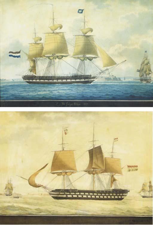 Nicolas S. Cammillieri - Z.M. Fregat Rhyn Approaching A Mediterranean Harbour; And A Vessel of The Royal Dutch Navy By A Shore
