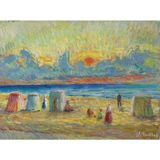 Nicolas Tarkhoff - Russian Plage Animée Au Cocher De Soleil