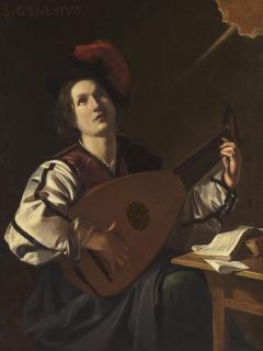 Nicolas Tournier - A Musician, Identified As Saint Genesius, Playing A Lute