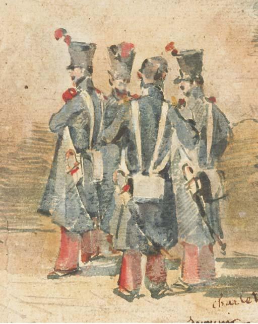 Nicolas-Toussaint Charlet - Quatre hussards en conversation