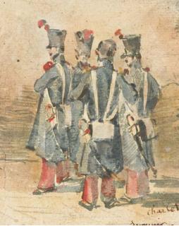 Nicolas-Toussaint Charlet - Quatre hussards en conversation