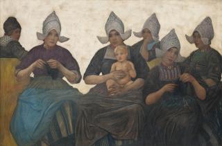 Nicolaus Wilhelm Jungmann - Dutch ladies knitting in traditional dress