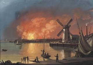 Nicolino Vicompte Calyo - A View of the New York Fire, Taken Near the Mill in Brooklyn, December 16, 1835
