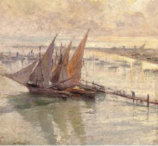 Nicolo de Corsi - Fishing vessels at their moorings, dusk