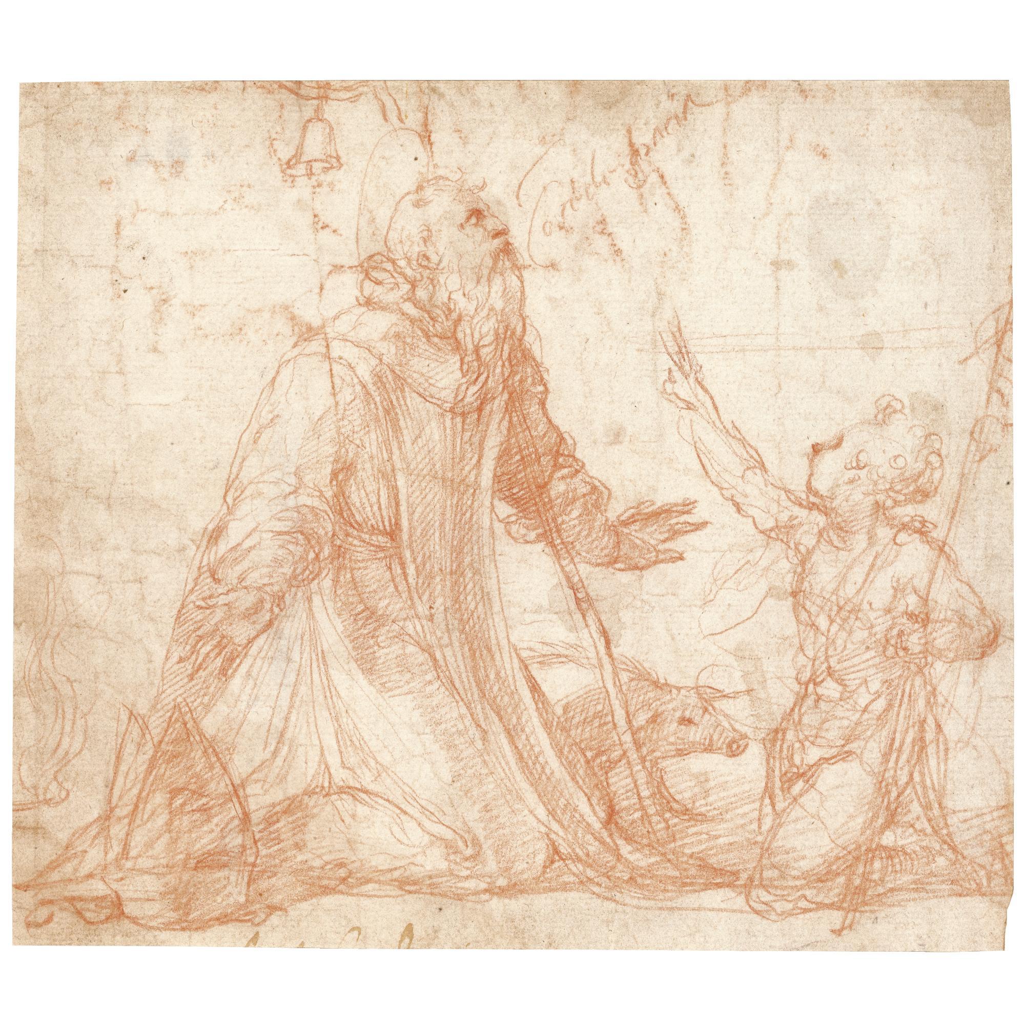 Nicolò Dell\' Abate - Saint Anthony Abbot Kneeling, The Young St John The Baptist Beside Him