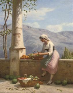 Niels Frederik Schiottz-Jensen - Sorting fruit on the balcony