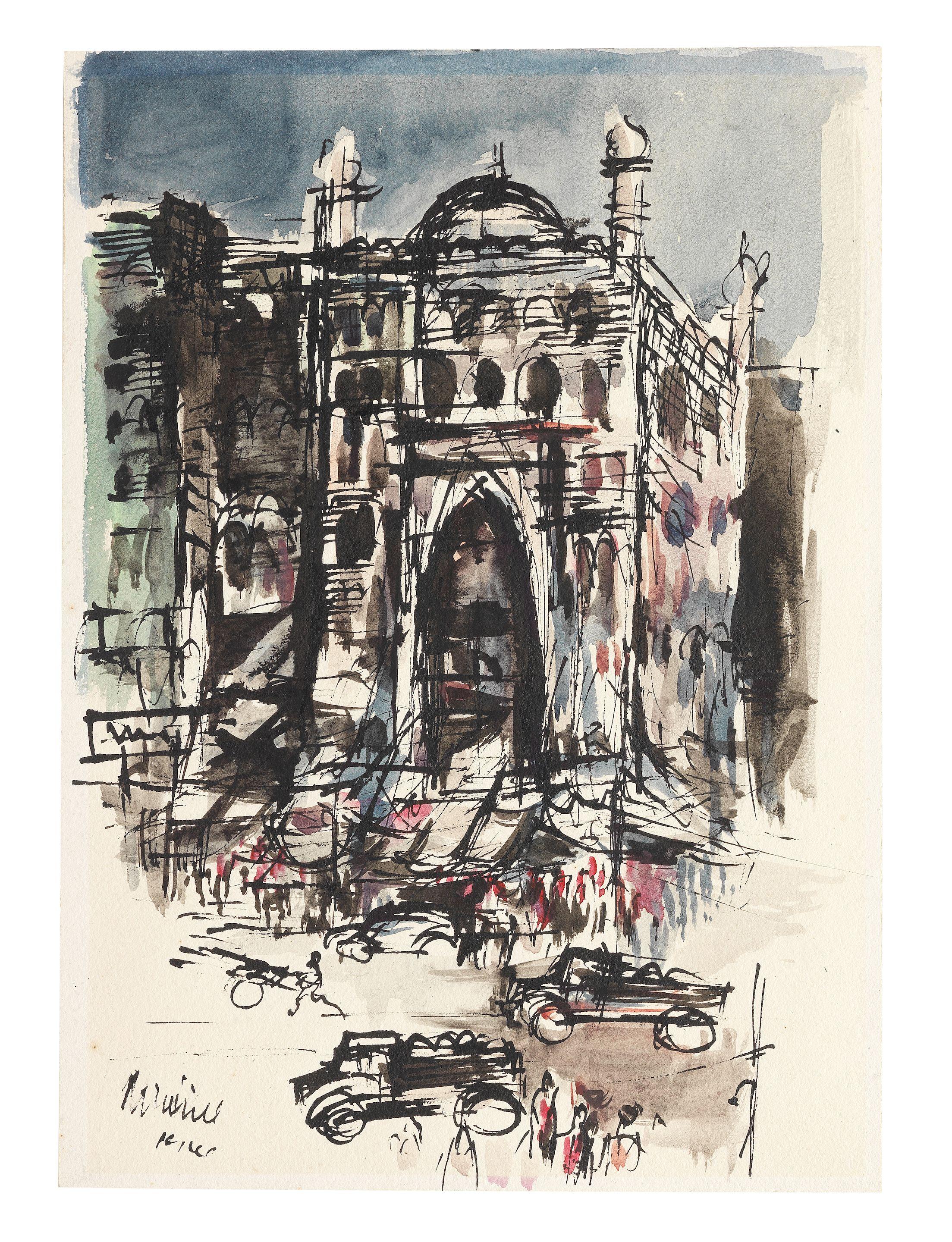 Nikhil Biswas - Two works: Untitled (Horse and Carriage); Untitled (Cityscape) and slightly smaller
