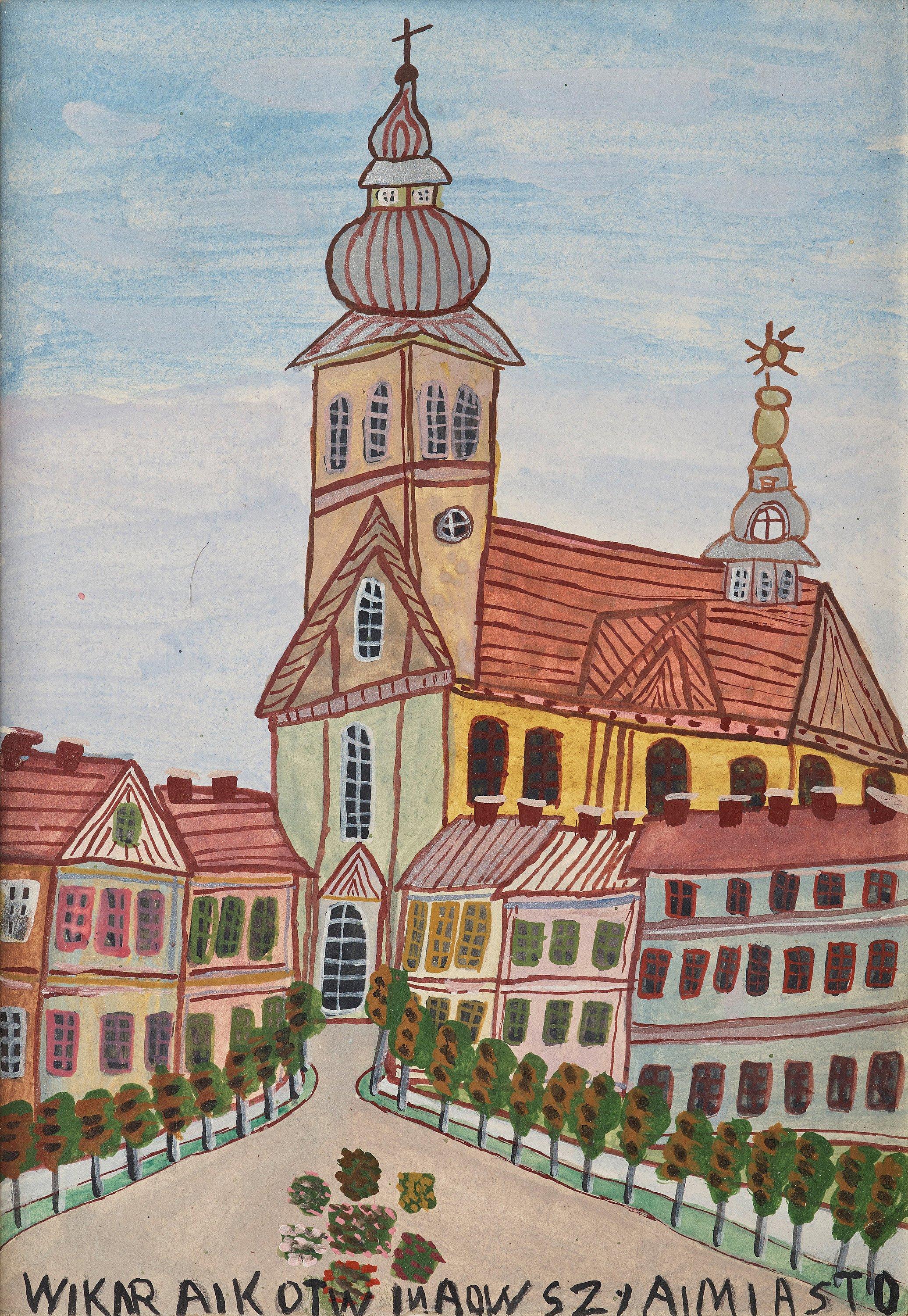 Nikifor Krynicki - City scene with church.