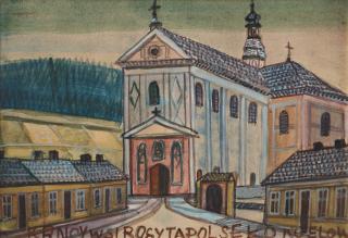 Nikifor Krynicki - Village scene with church.