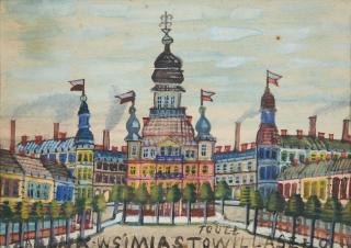 Nikifor - Palace framed but unglazed 34.0 x 37.5 x 1.2 cm (13 1/4 x 14 3/4 x 1/2 in).