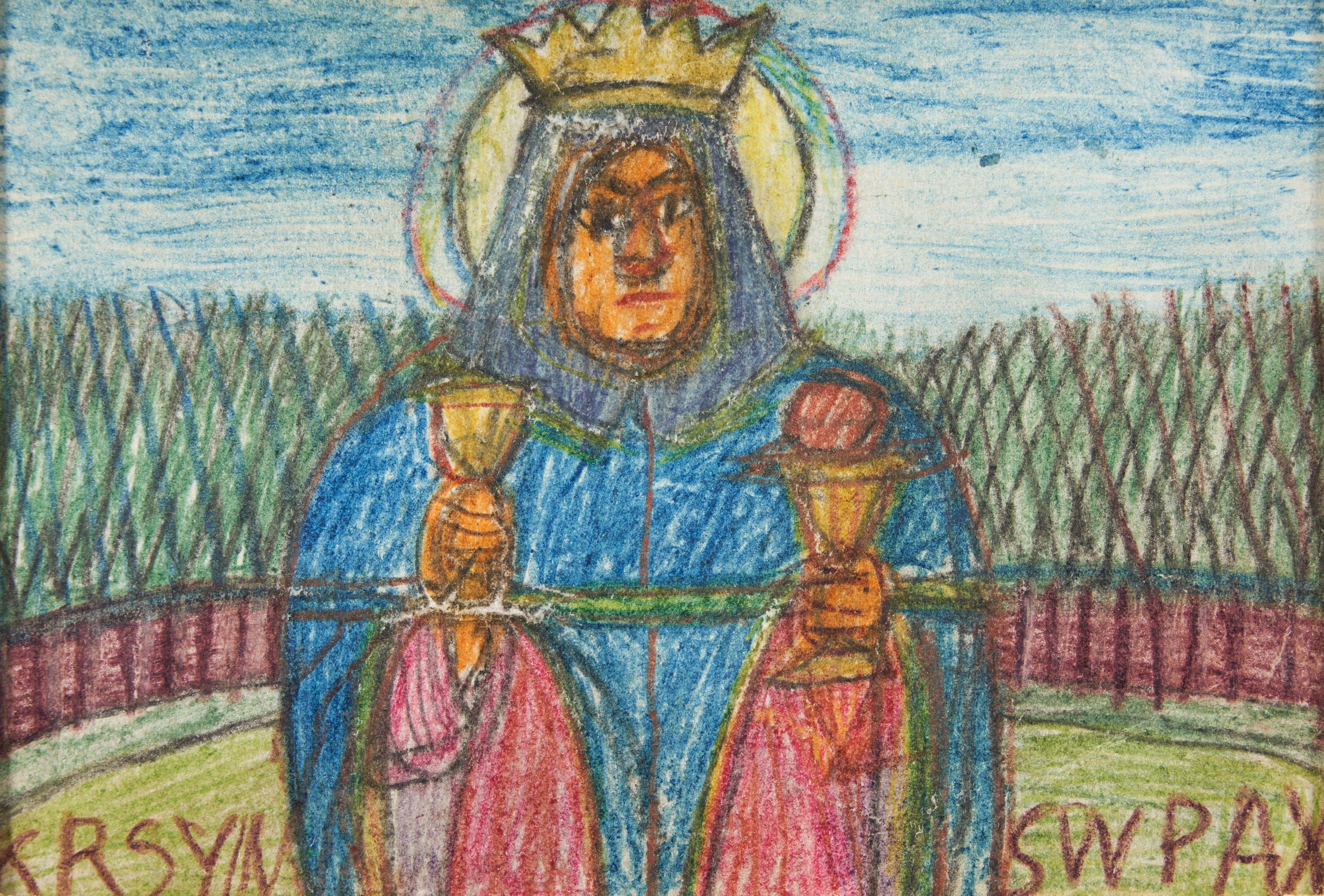 Nikifor - Six Drawings: St. John the Baptist; Two Saints; unframed.