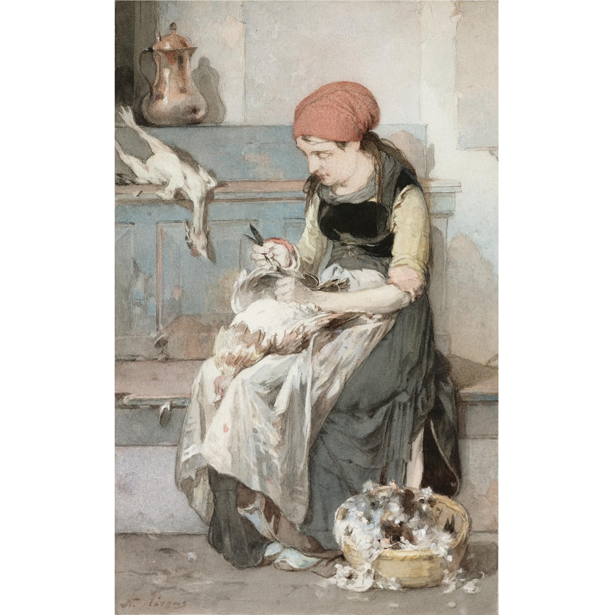 Nikiforos Lytras - Greek Woman From Psarra Plucking A Rooster