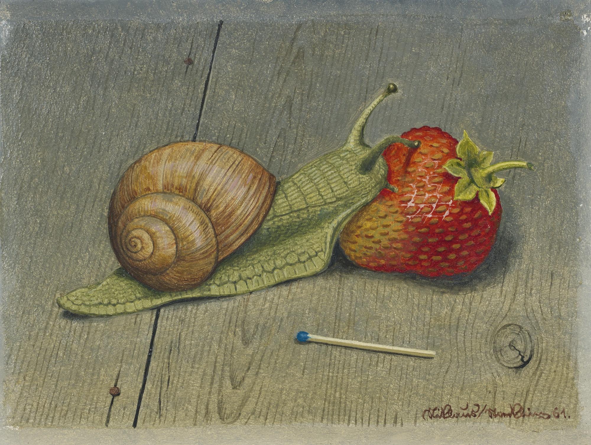 Niklaus Stoecklin - Stillleben Mit Schnecke, Zündholz Und Erdbeere, 1961