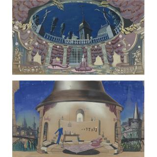 Nikolai Akimov - Russian Pair Of Stage Designs For The Bat, 1948