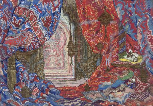 Nikolai Aleksandrovich Benua - Stage design for Oberon: Act II, Scene 1a: La reggia del Califf