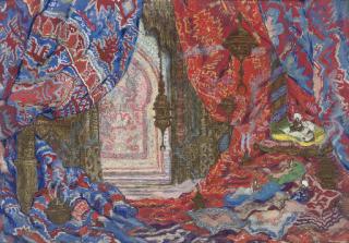 Nikolai Aleksandrovich Benua - Stage design for Oberon: Act II, Scene 1a: La reggia del Califf