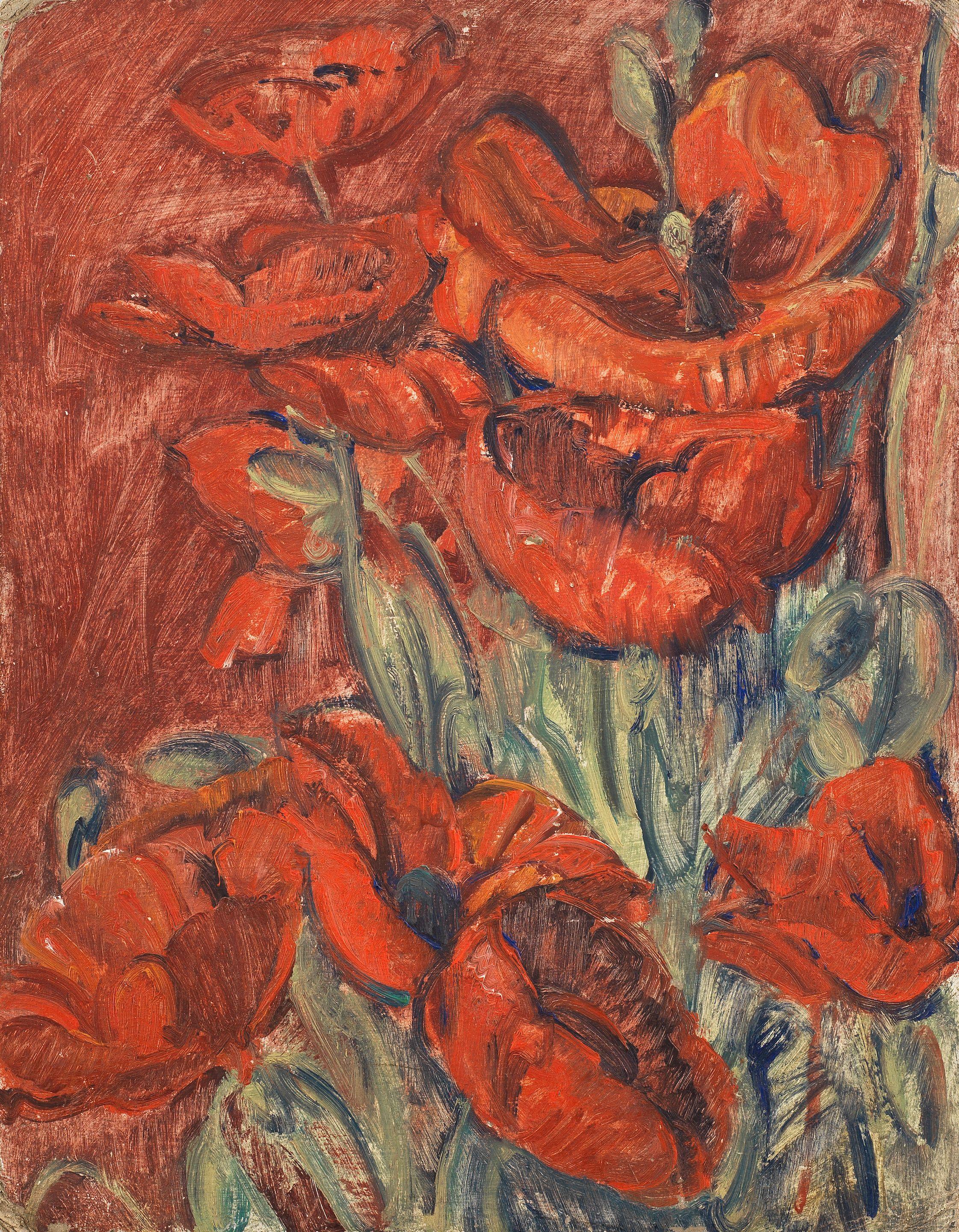 Nikolai Aleksandrovich Tarkhov - Poppies with study for the painting Maternité au manteau rouge (1905) on verso