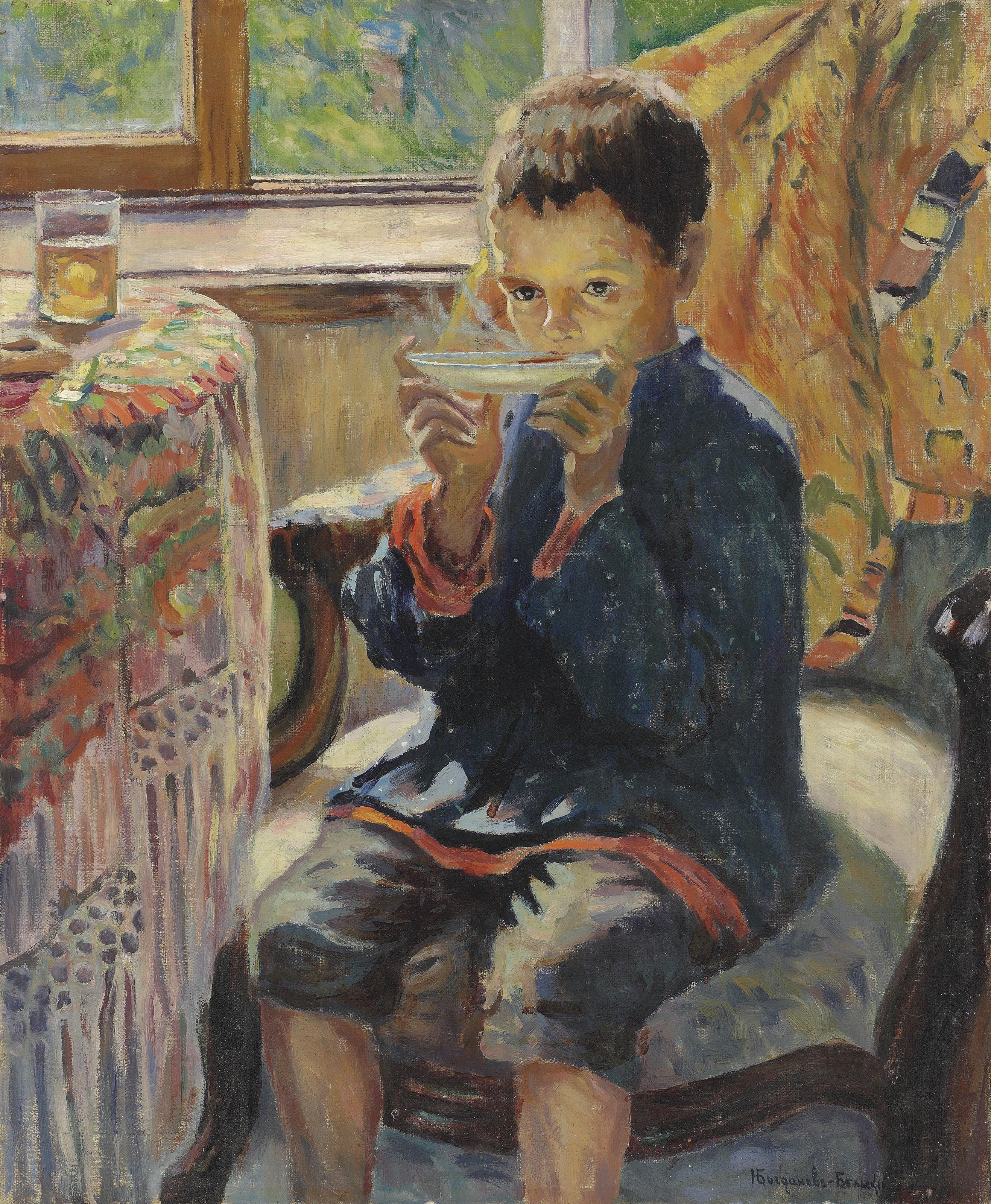 Nikolai Bogdanov-Belsky - A young boy drinking tea