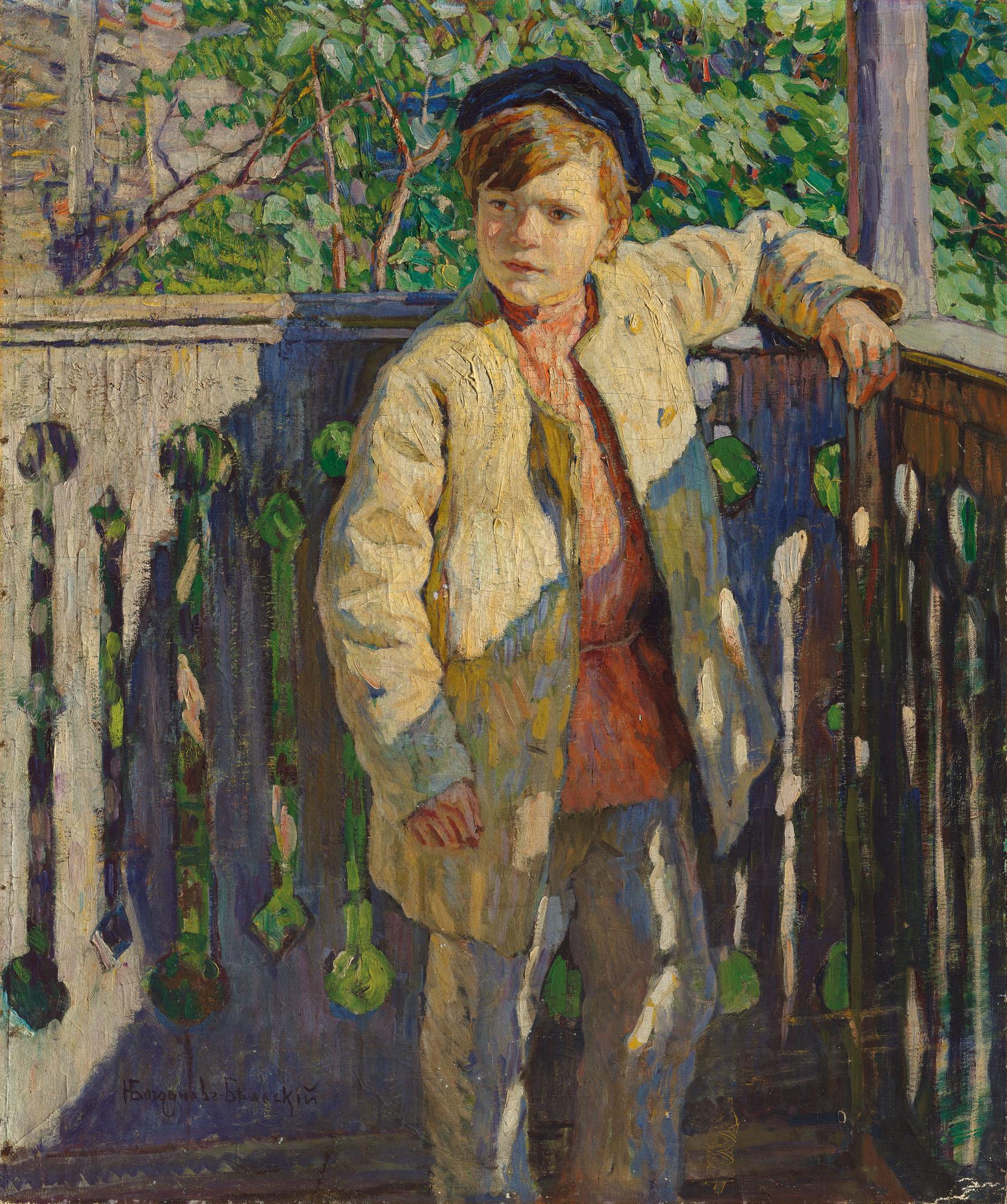 Nikolai Bogdanov-Belsky - Portrait of a young boy wearing a cap