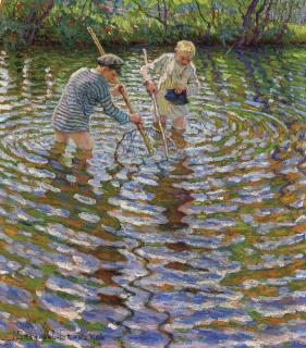 Nikolai Bogdanov-Belsky - Young boys fishing for crayfish
