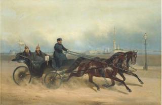 Nikolai Egorovich Sverchkov - Emperor Alexander II And Kaiser Wilhelm I In A Carriage With A View Of The Peter-Paul Fortress, St. Petersburg