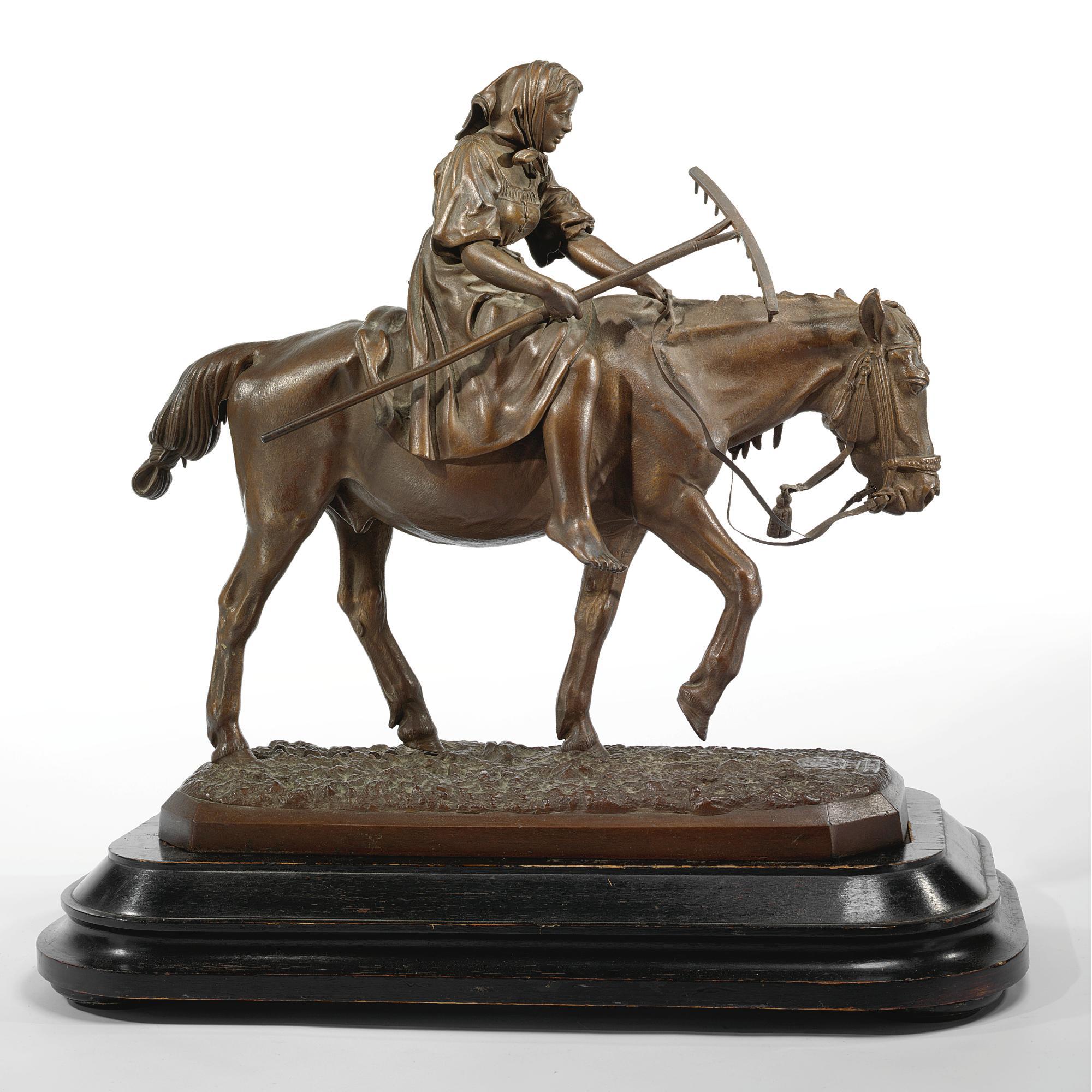 Nikolai Ivanovich Liberich - A Bronze Group Of A Peasant Girl On Horseback
