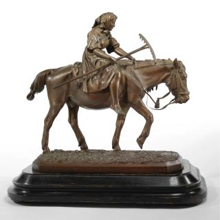 Nikolai Ivanovich Liberich - A Bronze Group Of A Peasant Girl On Horseback