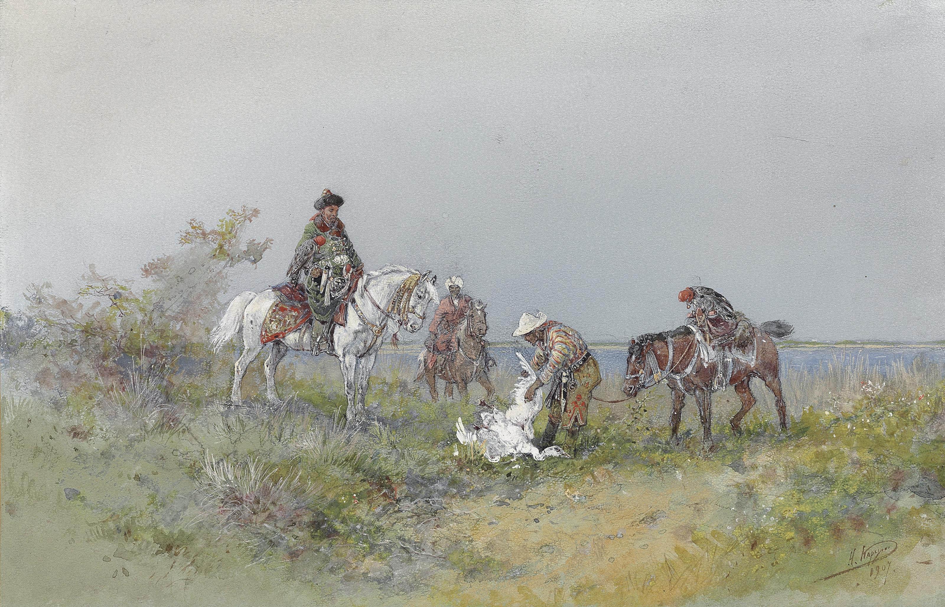 Nikolai Karazin - The hawking party