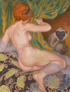 Nikolai Konstantinovich Kalmakov - Nude with a Monkey