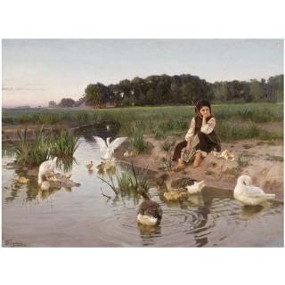 Nikolai Kornilievich Bodarevsky - Ukrainian Girl Tending Geese
