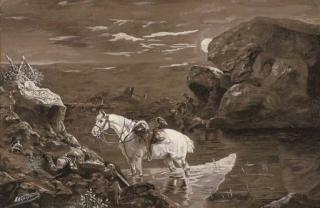 Nikolai Nikolaevich Karazin - Horse watering at the edge of a battlefield