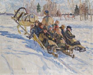 Nikolai Petrovich Bogdanov-Belsky - Children Riding In A Sleigh