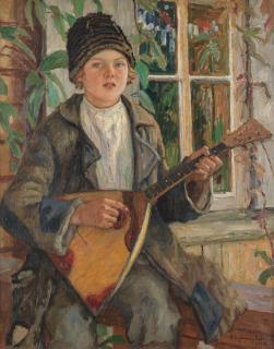 Nikolai Petrovich Bogdanov-Bel\'sky - Young boy with a balalaika
