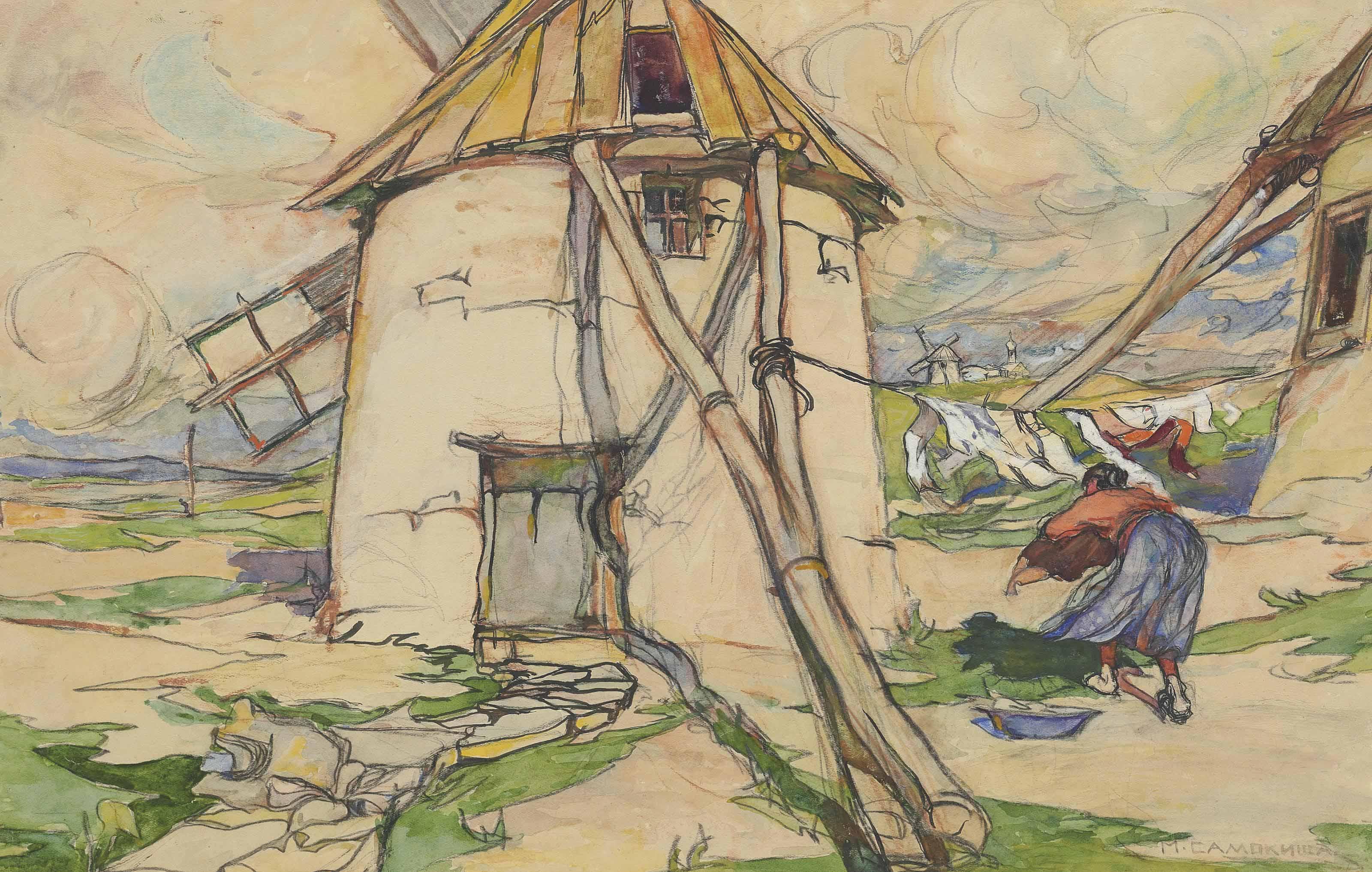 Nikolai Samokish - Crimea. Landscape With A Windmill Near Yevpatoria