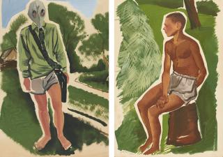 Nikolai Stepanovich Troshin - Gas Mask And Seated Boy