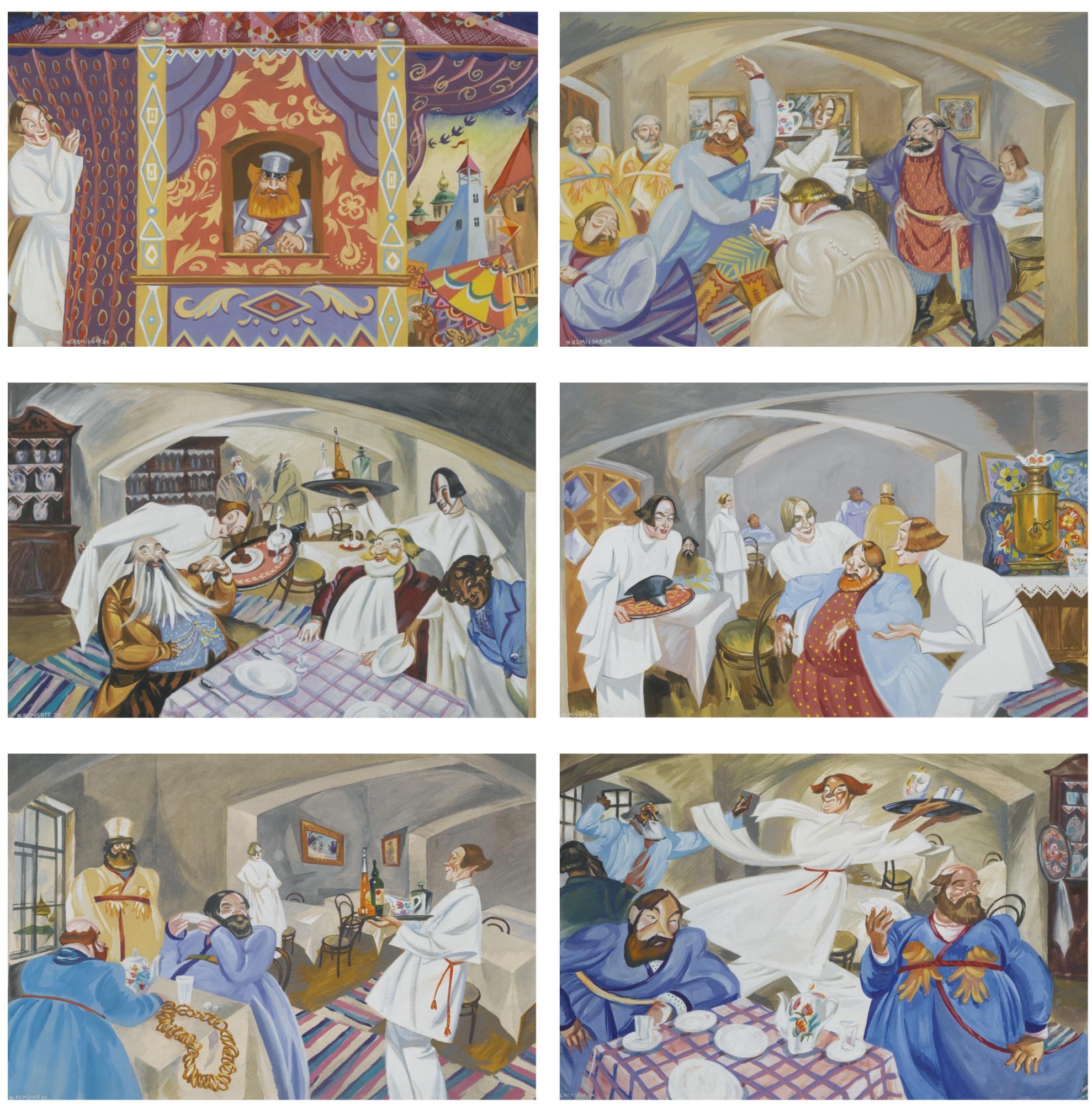 Nikolai Vladimirovich Remisoff - Six Designs For The Murals Of Club Petroushka